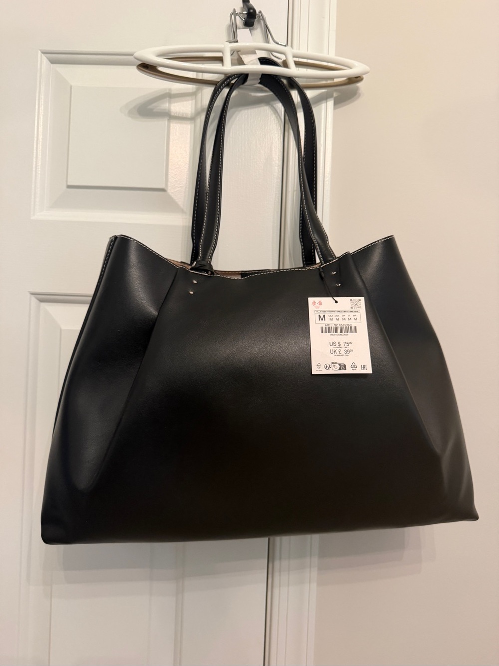 Zara Black Faux Leather Work Tote Bag